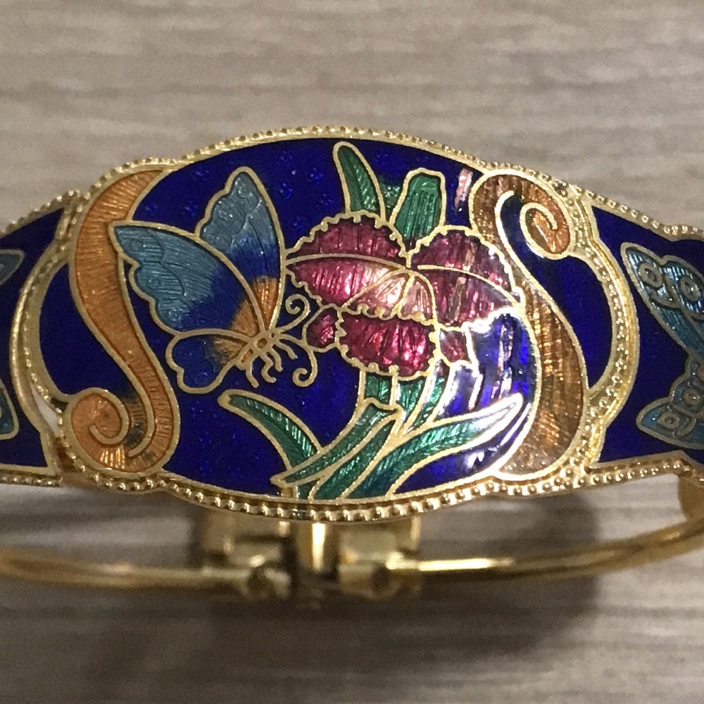 Vintage Pretty Colourful Floral Pattern Butterfly Bangle Bracelet